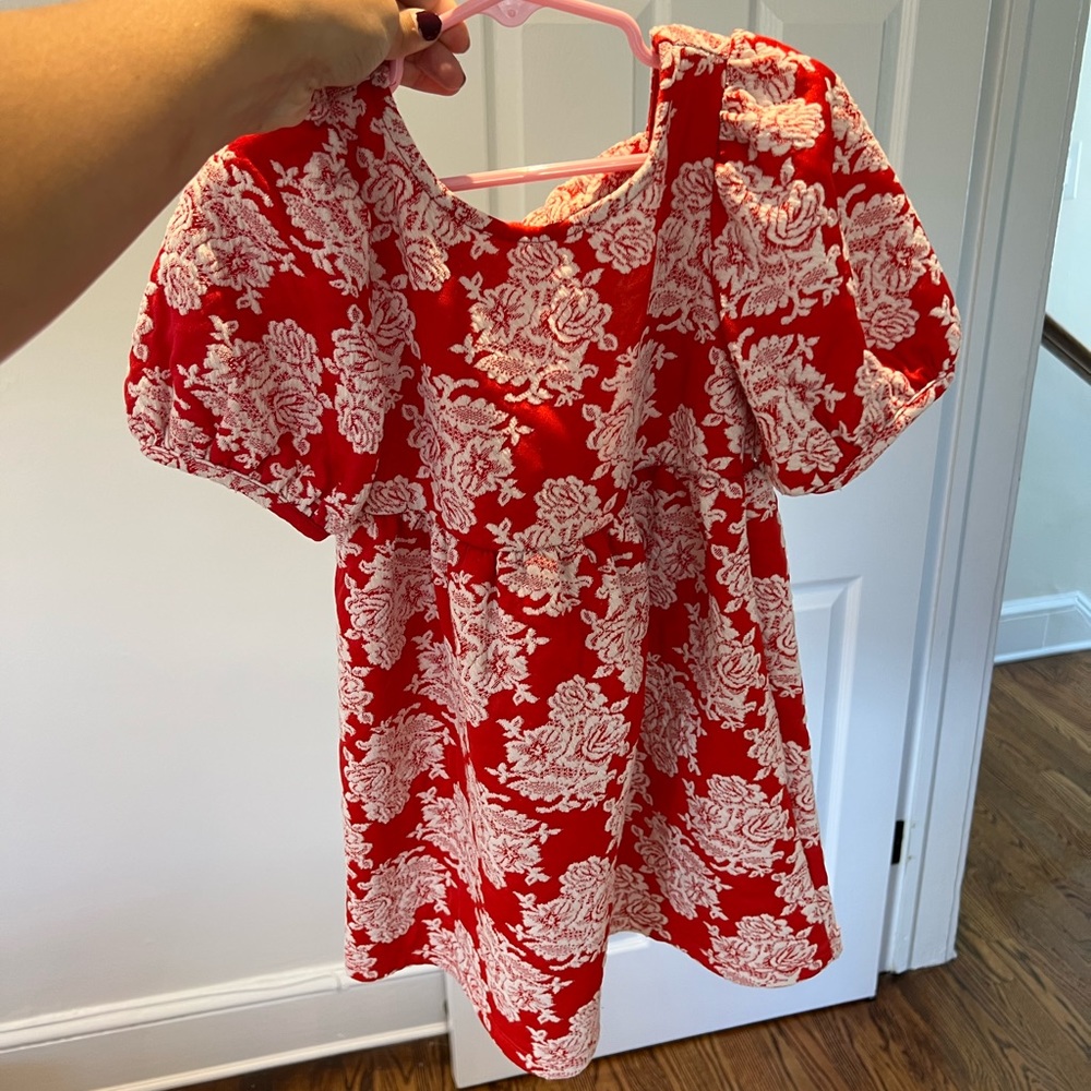 Janie and Jack Red and White Floral Kids Dress
